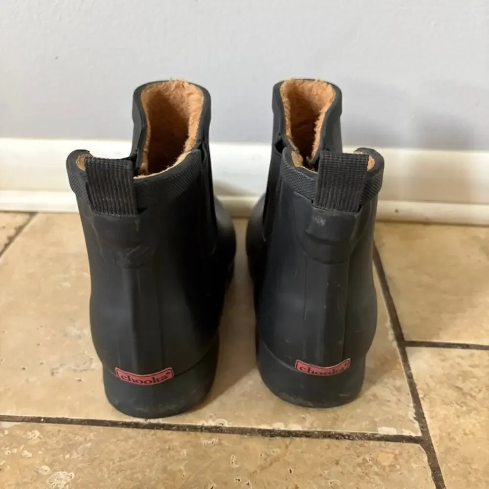 Chooka Rain Boots Womens 8 Delridge Chelsea Black Pull-on Faux Fur Lined